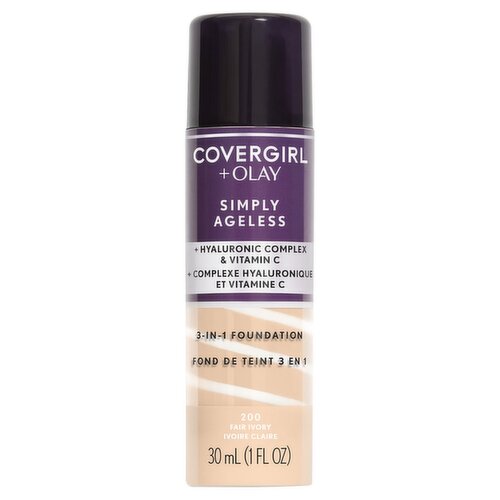 Covergirl + Olay Simply Ageless 200 Fair Ivory 3-in-1 Foundation, 1 fl oz