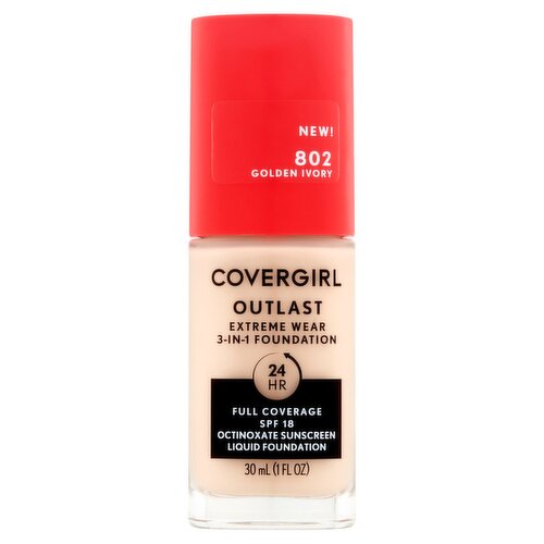 Covergirl Outlast 802 Golden Ivory Extreme Wear 3-in-1 Liquid Foundation, SPF 18, 1 fl oz