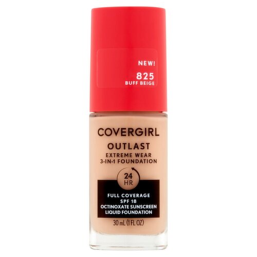 Covergirl Outlast 825 Buff Beige Extreme Wear 3-in-1 Liquid Foundation, SPF 18, 1 fl oz