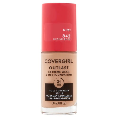 Covergirl Outlast 842 Medium Beige 3-in-1 Sunscreen Liquid Foundation, SPF 18, 1 fl oz