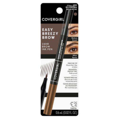 Covergirl Easy Breezy Brow 400 Rich Brown 24Hr Brow Ink Pen, 0.02 fl oz