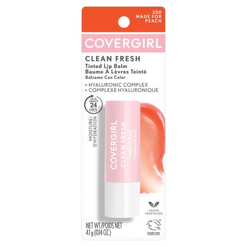 Covergirl Clean Fresh 200 Made for Peach Tinted Lip Balm +Hyaluronic Acid, 0.14 oz