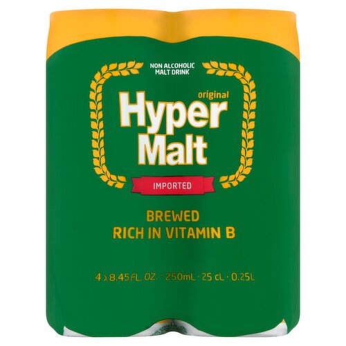 Hyper Malt Original Non Alcoholic Malt Drink, 4 count, 8.45 fl oz