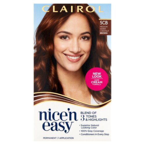 Clairol Brown Nice'n Easy 5CB Medium Warm Chestnut 3 Tones + Highlights Haircolor, 1 application