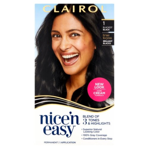 Clairol Nice'n Easy 1 Blackest Black Permanent Haircolor, 1 application