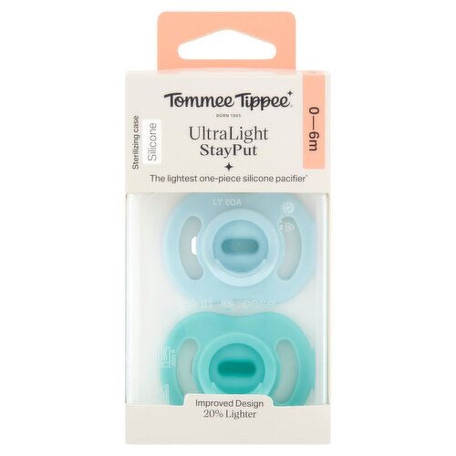 Tommee Tippee Ultralight StayPut Sterilizing Case Silicone Pacifiers, 0-6m, 2 Count