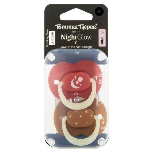 Tommee Tippee Nightglow Sterilizing Case Silicone Pacifiers, 6-18m, 2 Count