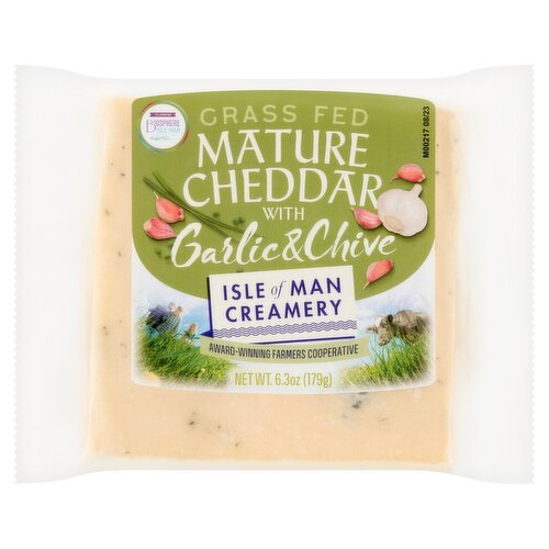 Isle of Man Creamery Mature Cheddar with Garlic & Chive Grass Fed Cheese, 6.3 oz