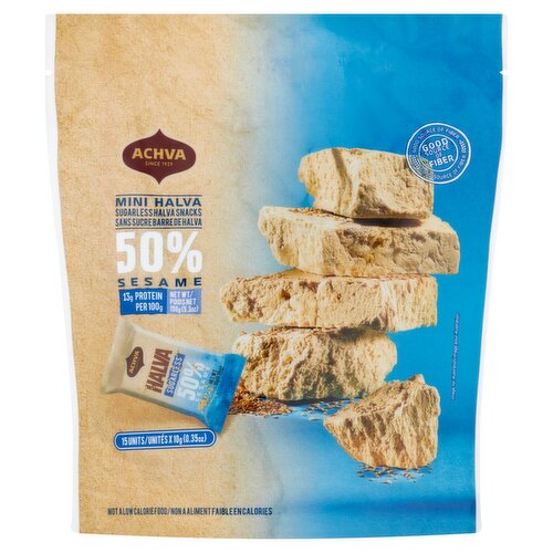 Achva 50% Sesame Mini Sugarless Halva Snacks, 0.35 oz, 15 count