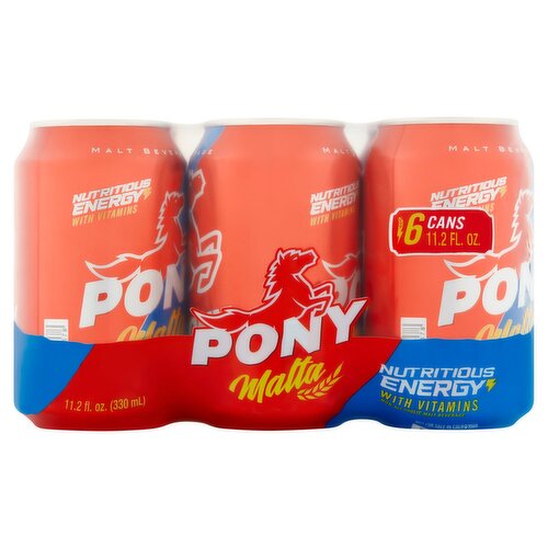 Pony Non-Alcoholic Malt Beverage, 6 count, 11.2 fl oz