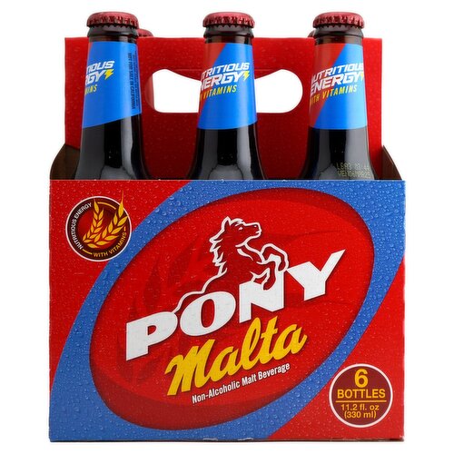 Pony Malta Non-Alcoholic Malt Beverage, 11.2 fl oz, 6 count