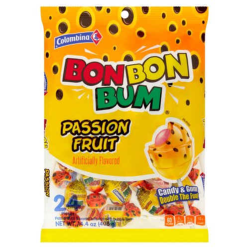 Colombina Bon Bon Bum Passion Fruit Candy & Gum, 24 count, 14.4 oz