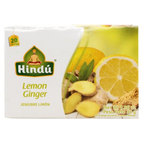 Hindú Lemon Ginger Tea Bags, 20 count, 1.06 oz