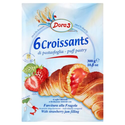 Dora3 Puff Pastry Croissants with Strawberry Jam Filling, 6 count, 10.5 oz