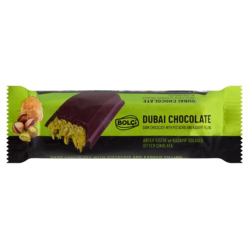 Bolçi Dubai Dark Chocolate with Pistachio and Kadayif Filling, 1.05 oz