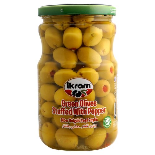 Ikram Green Olives Stuffed with Pepper, 24.70 oz