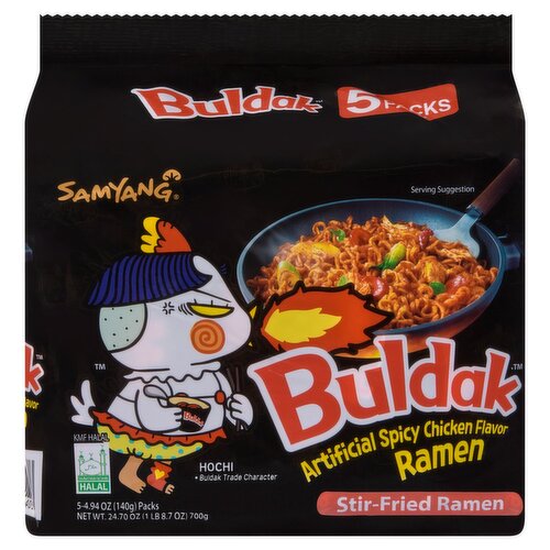 Samyang Buldak Spicy Chicken Flavor Stir-Fried Ramen, 4.94 oz, 5 count