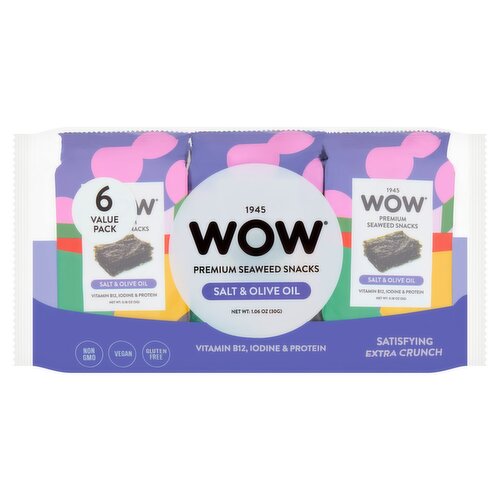 Wow Salt & Olive Oil Premium Seaweed Snacks Value Pack, 6 count, 1.06 oz