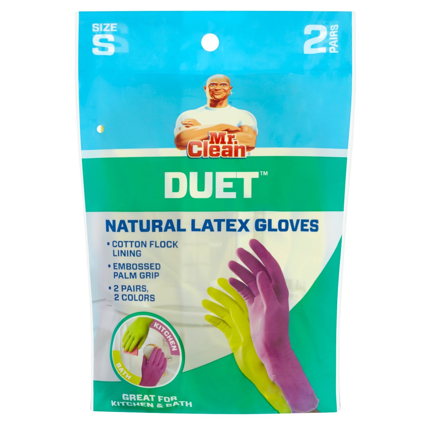 Mr. Clean Duet Natural Latex Gloves, Size S, 2 pairs Image 1 of 5