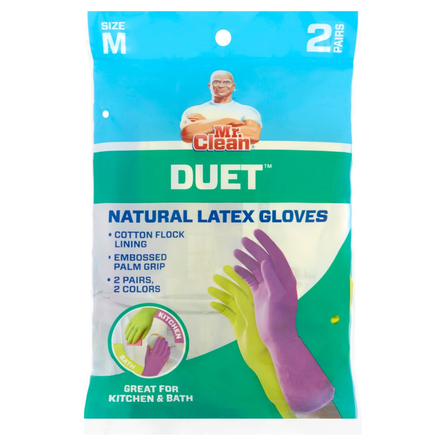 Mr. Clean Duet Natural Latex Gloves, Size M, 2 pairs Image 1 of 5