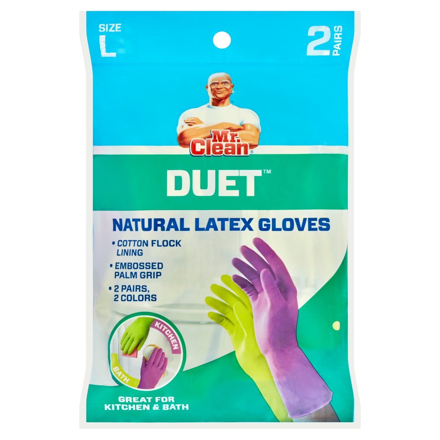 Mr. Clean Duet Natural Latex Gloves, Size L, 2 pairs Image 1 of 5