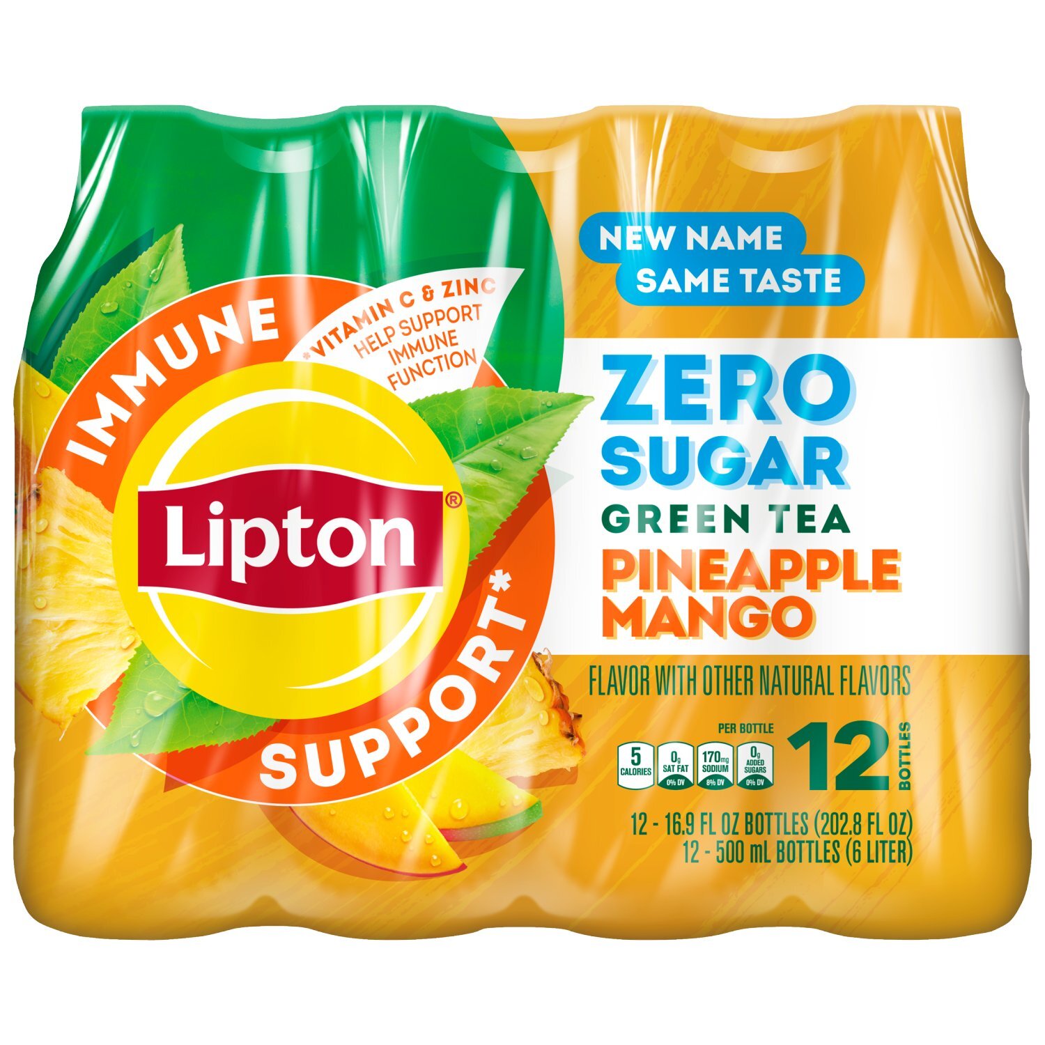 Lipton Zero Sugar Green Tea Immune Support Pineapple Mango 16.9 Fl