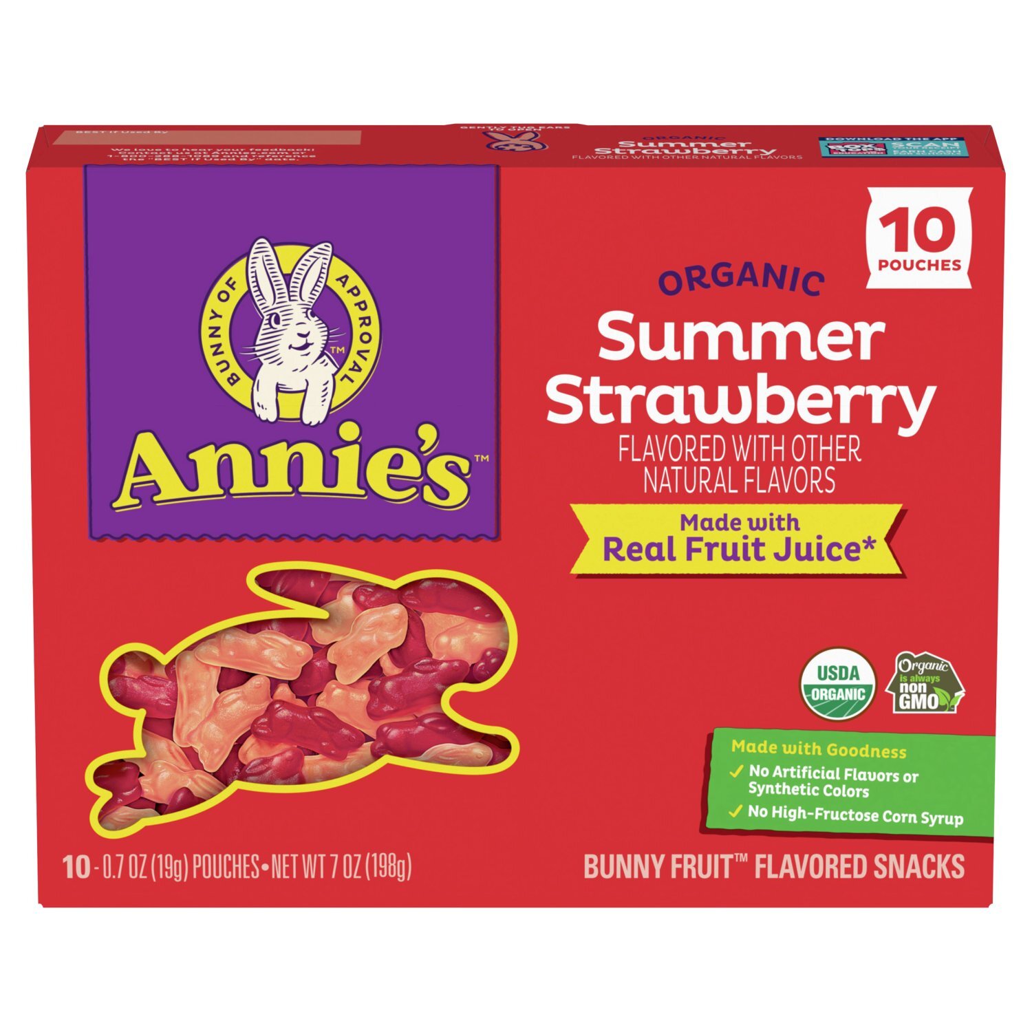 Annie's Organic Summer Strawberry Bunny Fruit Flavored Snacks, 0.7 oz, 10 count Image 1 of 8