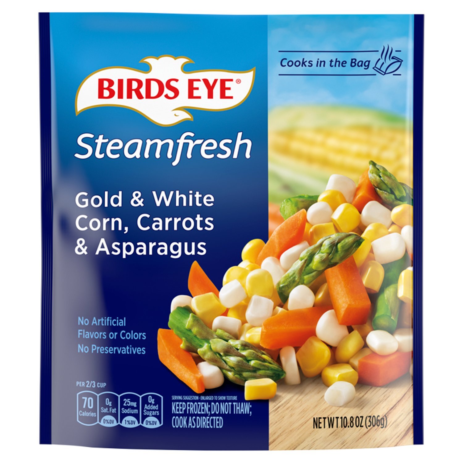 Birds Eye Steamfresh Gold & White Corn, Carrots and Asparagus, 10.8 oz Image 1 of 9
