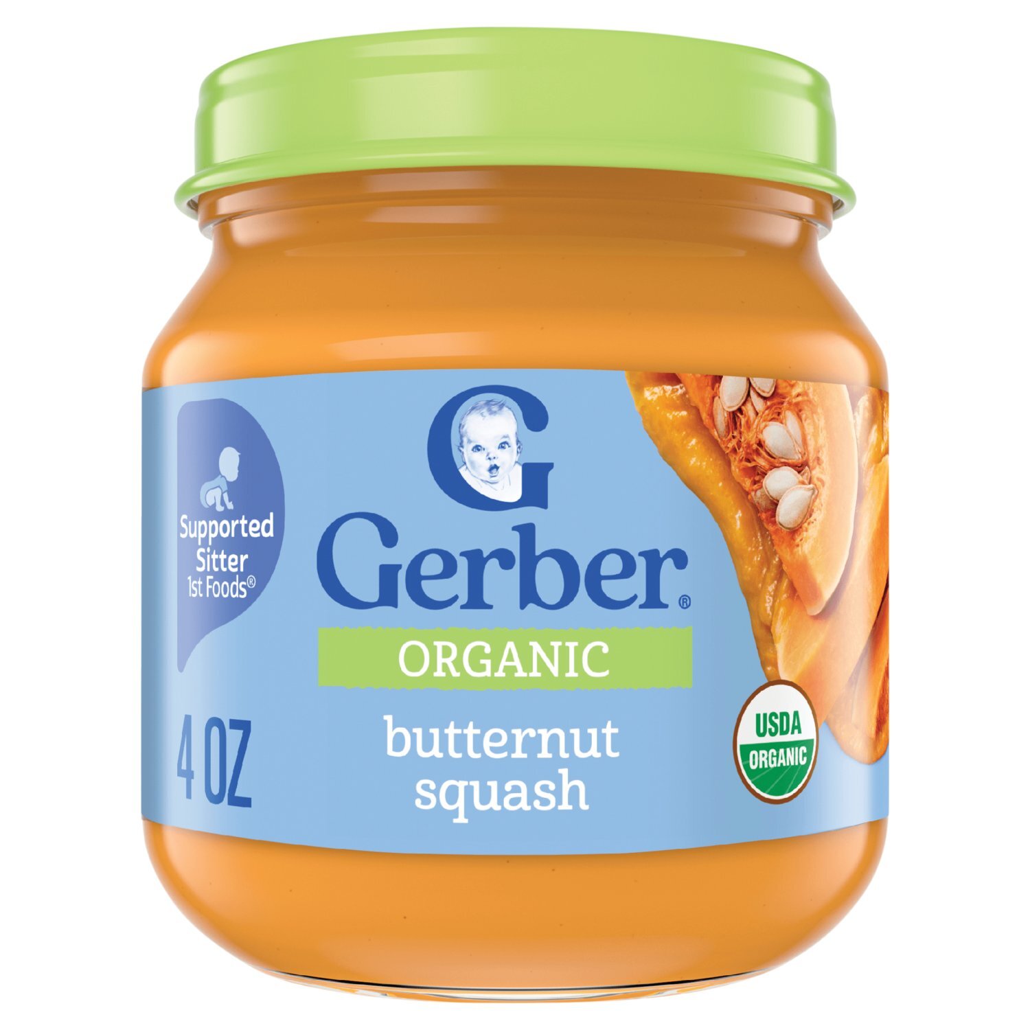 Gerber 1st Foods Organic Butternut Squash Baby Food, Supported Sitter, 4 oz Image 1 of 12