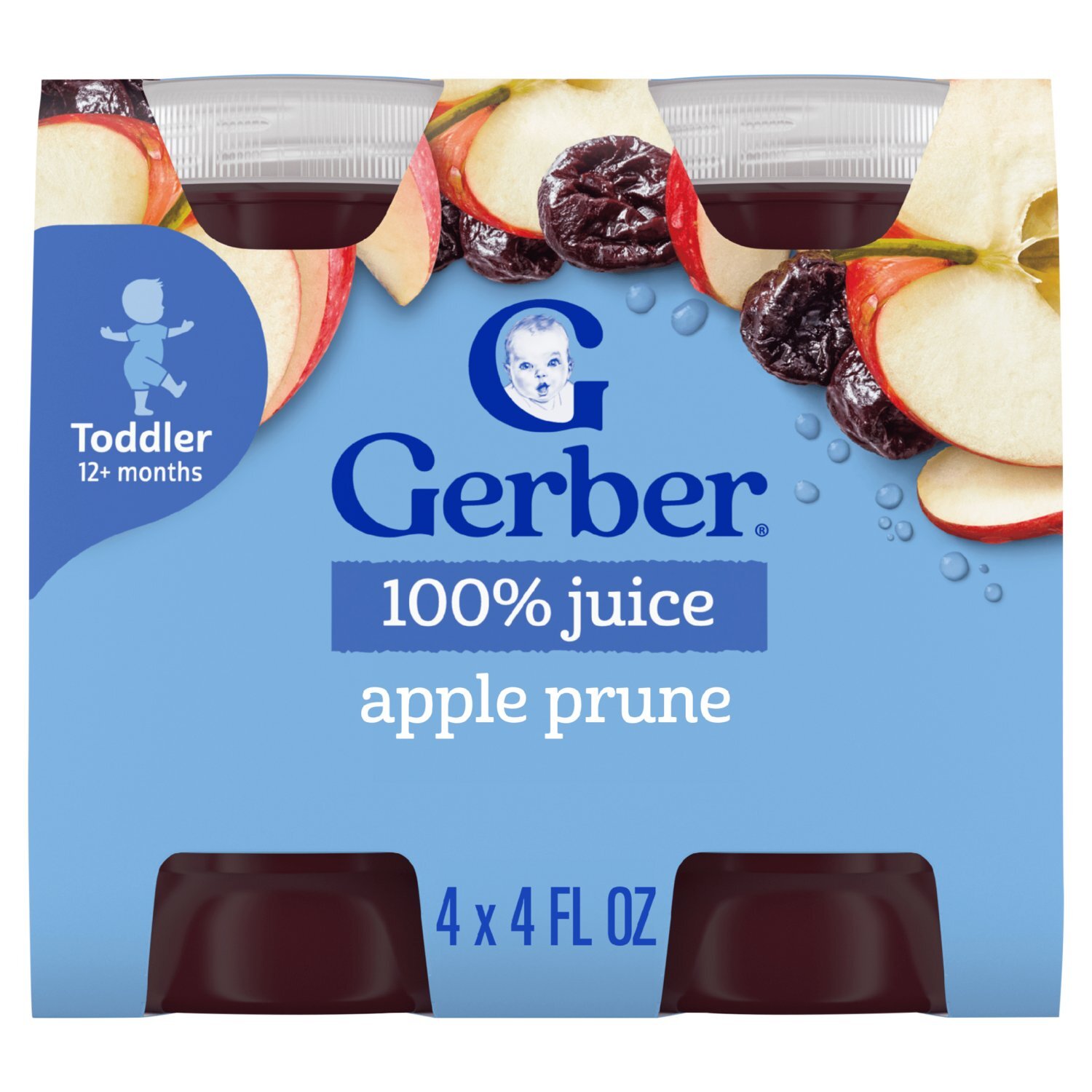 Gerber Apple Prune 100% Juice, Toddler 12+ months, 4 fl oz, 4 count Image 1 of 15