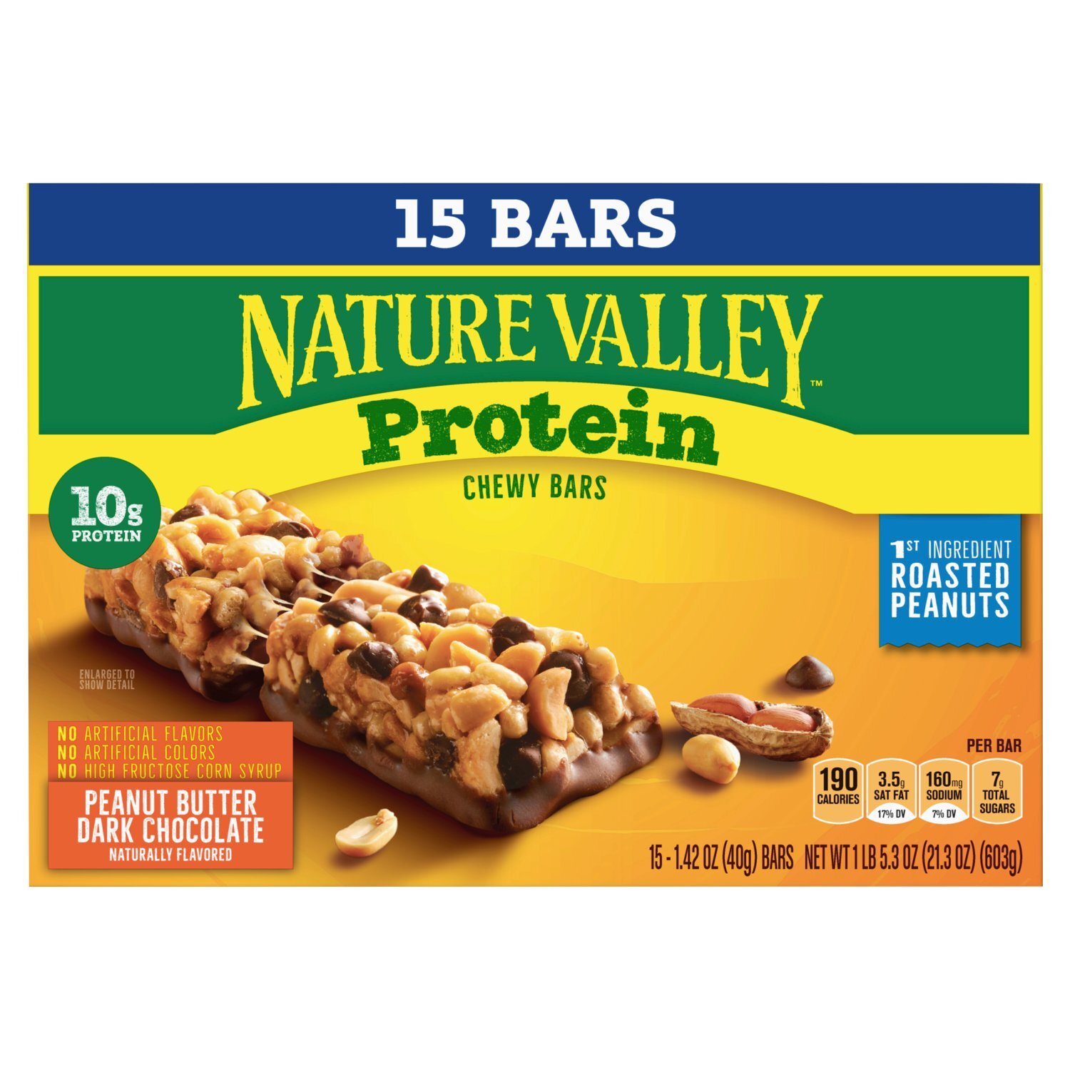 NATURE VALLEY Protein Peanut Butter Dark Chocolate Chewy Bars, 1.42 oz, 15 count Image 1 of 8