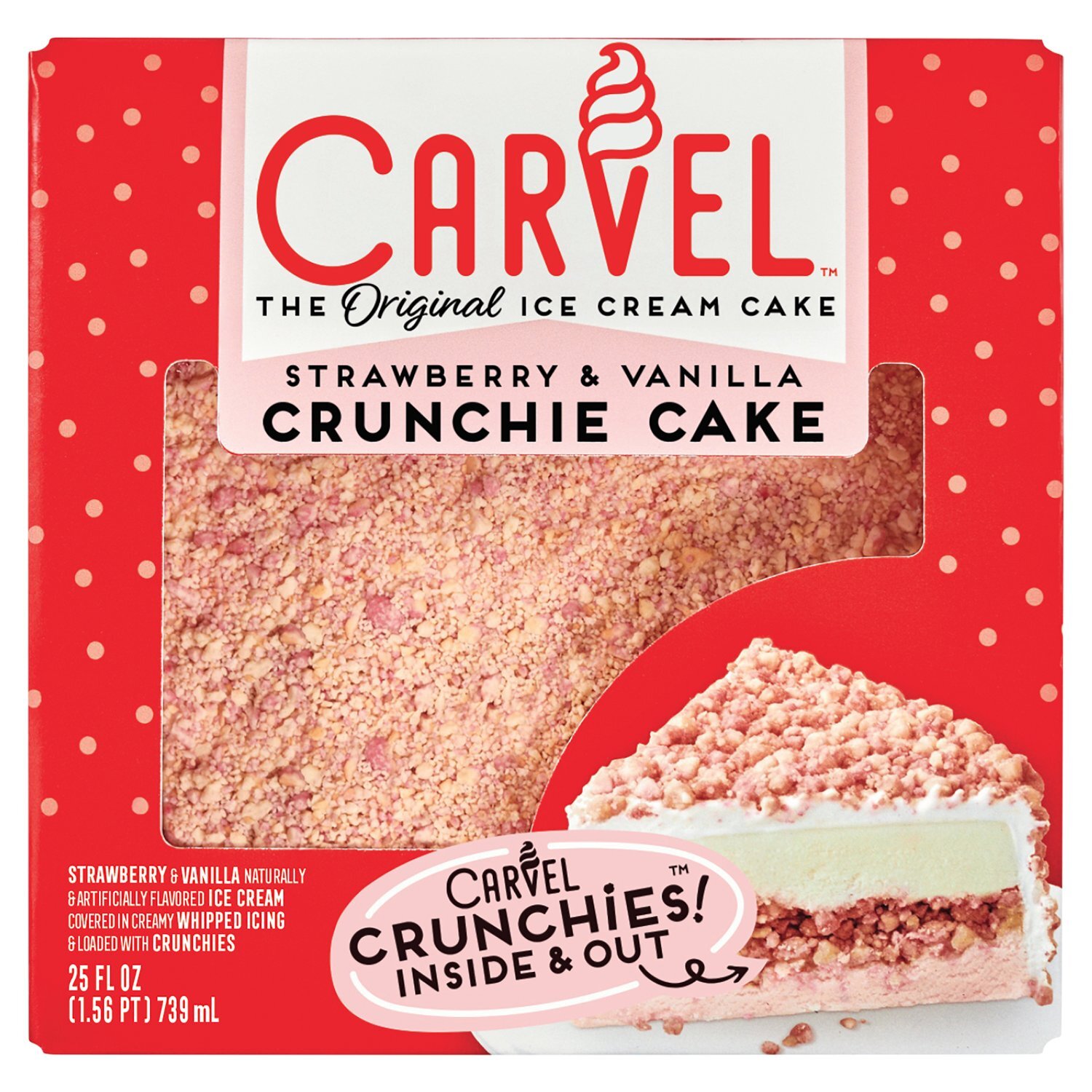 Carvel The Original Strawberry & Vanilla Crunchie Ice Cream Cake, 25 fl oz Image 1 of 9