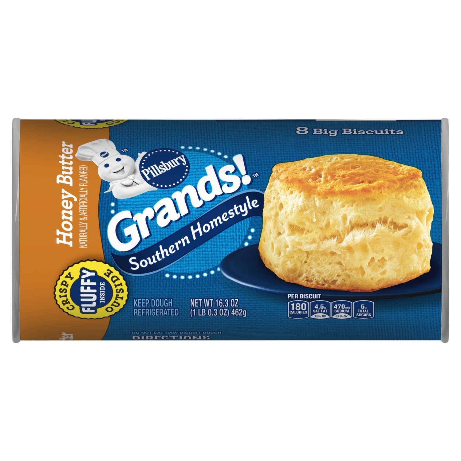 Pillsbury Grands! Southern Homestyle Honey Butter Big Biscuits, 8 count, 16.3 oz Image 1 of 9