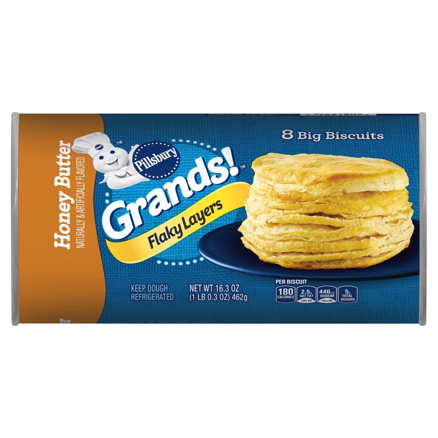 Pillsbury Grands! Flaky Layers Honey Butter Big Biscuits, 8 count, 16.3 oz Image 1 of 9