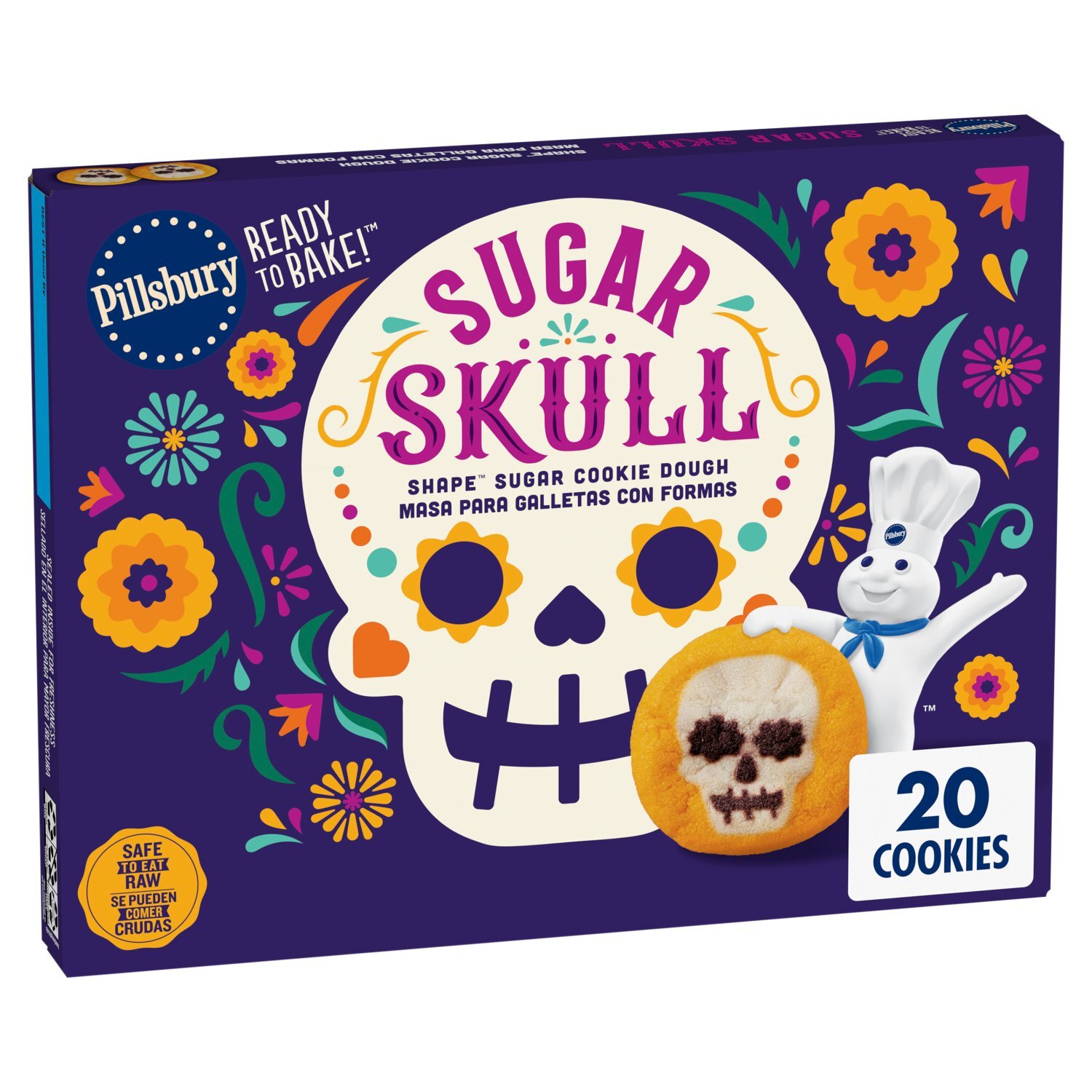Pillsbury Sugar Skull Shape Sugar Cookie Dough, 20 count, 9.1 oz Image 1 of 9
