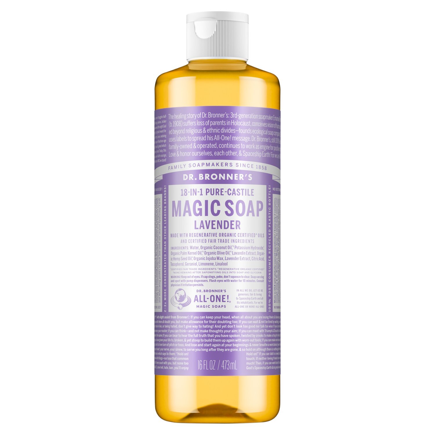 Dr. Bronner's 18-in-1 Pure-Castile Lavender Magic Soap, 16 fl oz