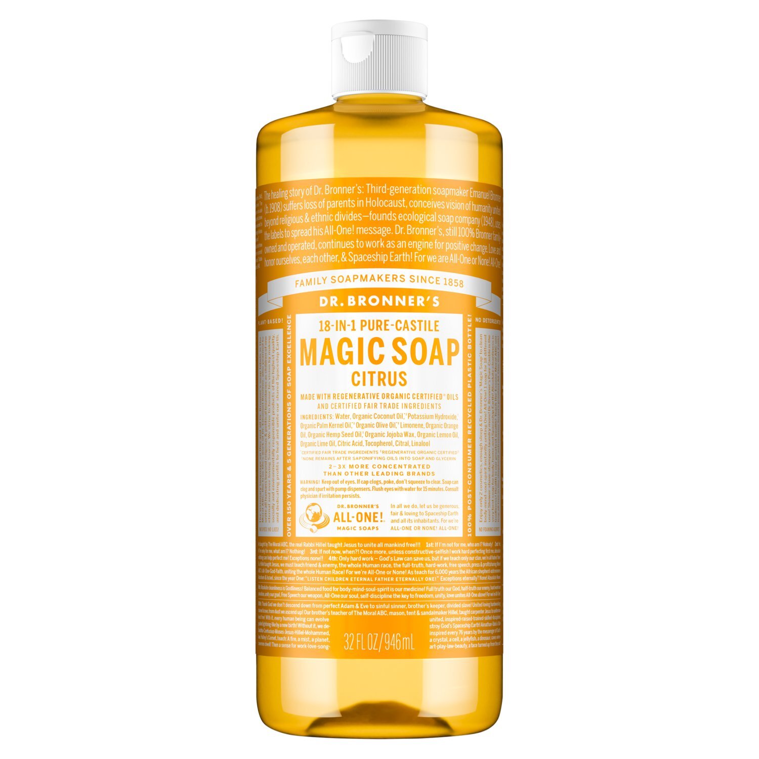 Dr. Bronner's 18-in-1 Pure-Castile Citrus Magic Soap, 32 fl oz