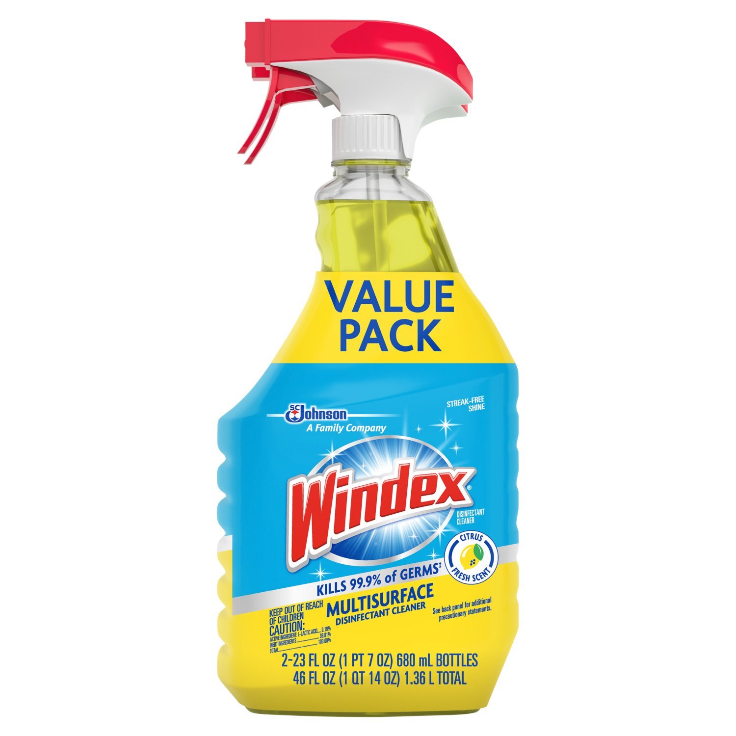 Windex Citrus Fresh Scent Multisurface Disinfectant Cleaner Value Pack, 23 fl oz, 2 count Image 1 of 9