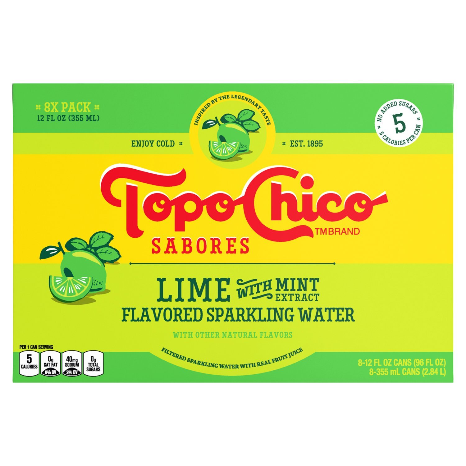 Topo Chico Sabores Lime with Mint Extract Flavored Sparkling Water, 12 fl oz, 8 count Image 1 of 6