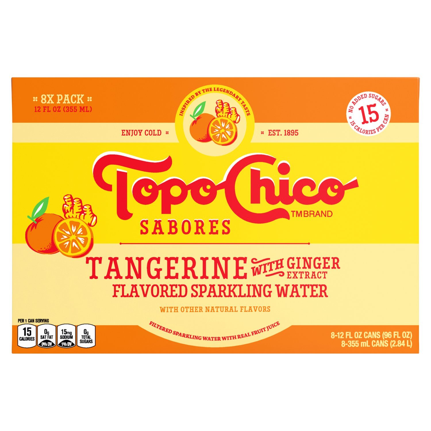 Topo Chico Sabores Tangerine with Ginger Extract Flavored Sparkling Water, 12 fl oz, 8 count Image 1 of 6
