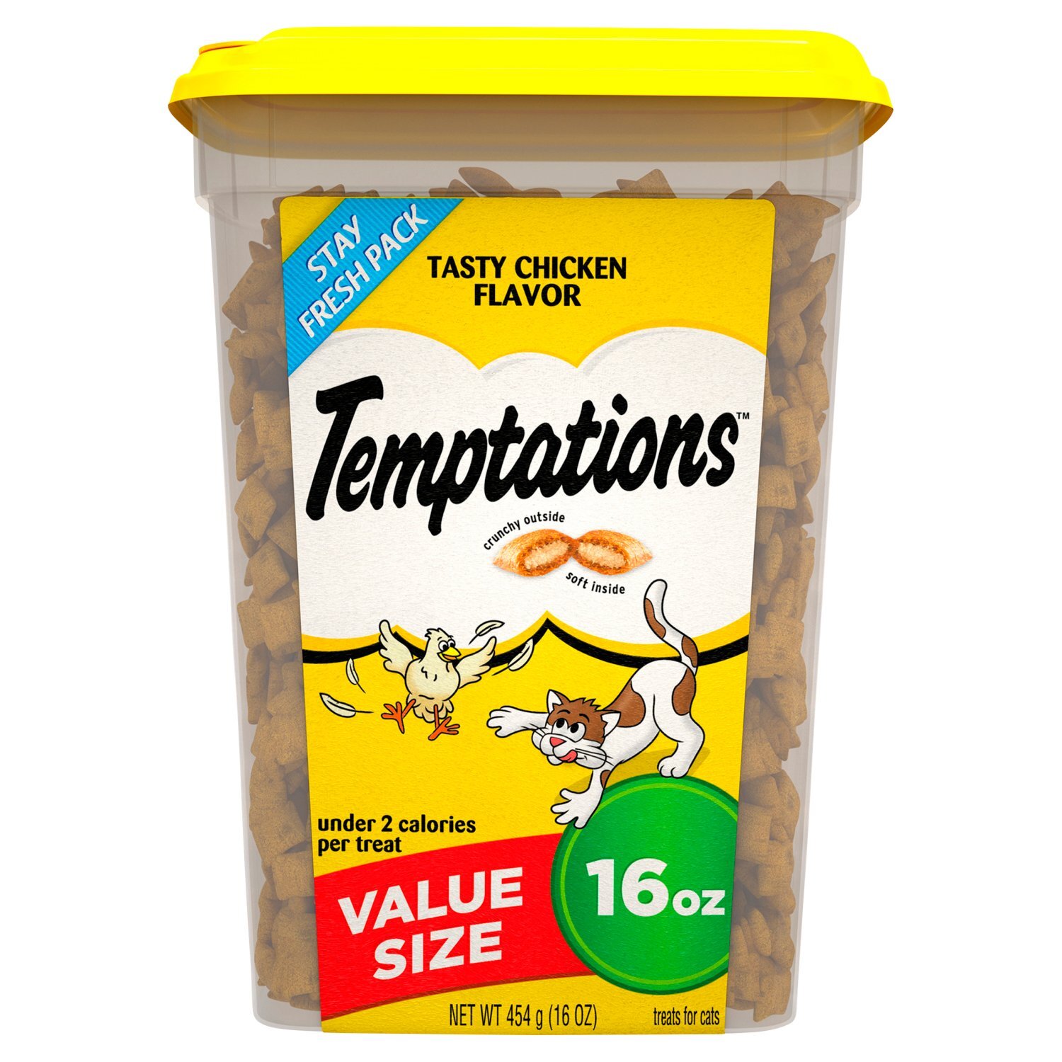 TEMPTATIONS Classic Crunchy and Soft Cat Treats Tasty Chicken Flavor, 16 oz. Tub Image 1 of 10