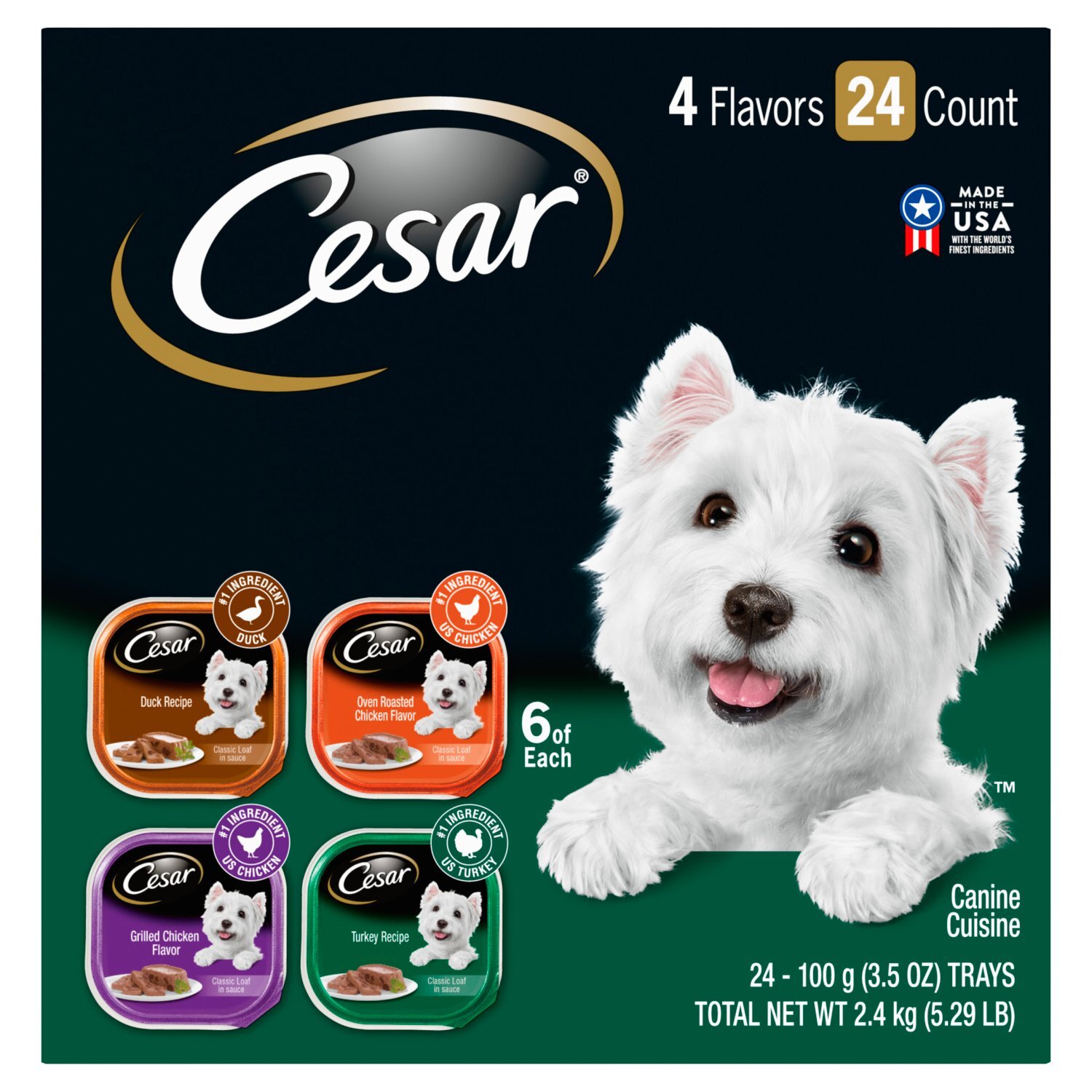 Cesar 4 Flavors Canine Cuisine Dog Food, 3.5 oz, 24 count Image 1 of 12