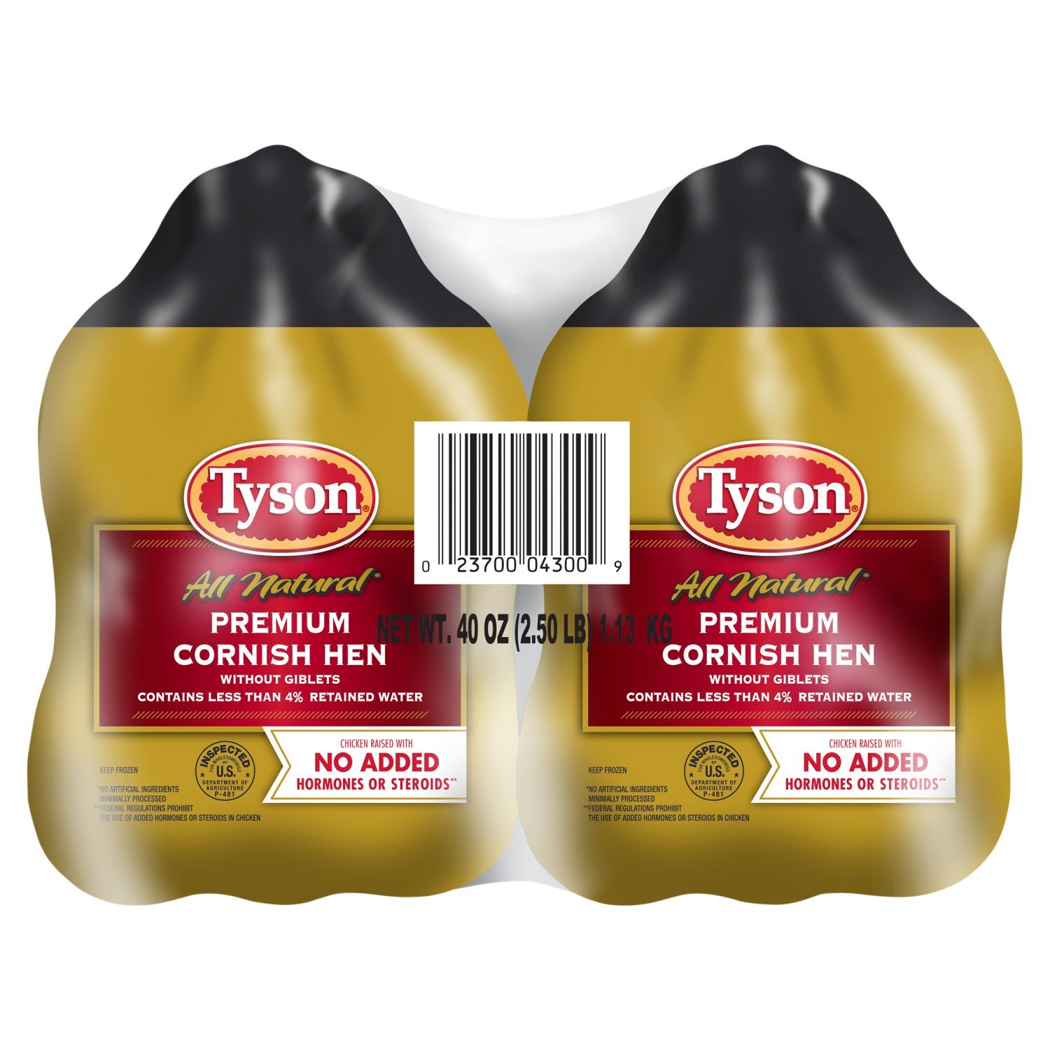 Tyson® All Natural* Premium Cornish Hen Without Giblets, Twin Pack, 2.5 lb. (Frozen) Image 1 of 4