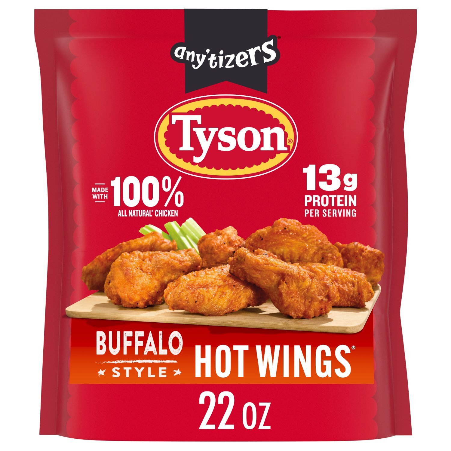 Tyson Any’tizers Frozen Buffalo Style Hot Wings Bone-in Wings, 22 oz Image 1 of 15