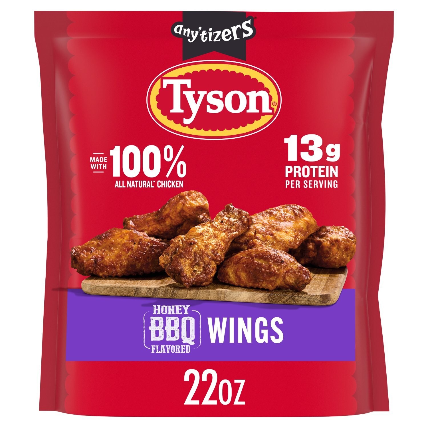 Tyson Any'tizers Honey BBQ Bone-In Chicken Wings, 22 oz. (Frozen) Image 1 of 15