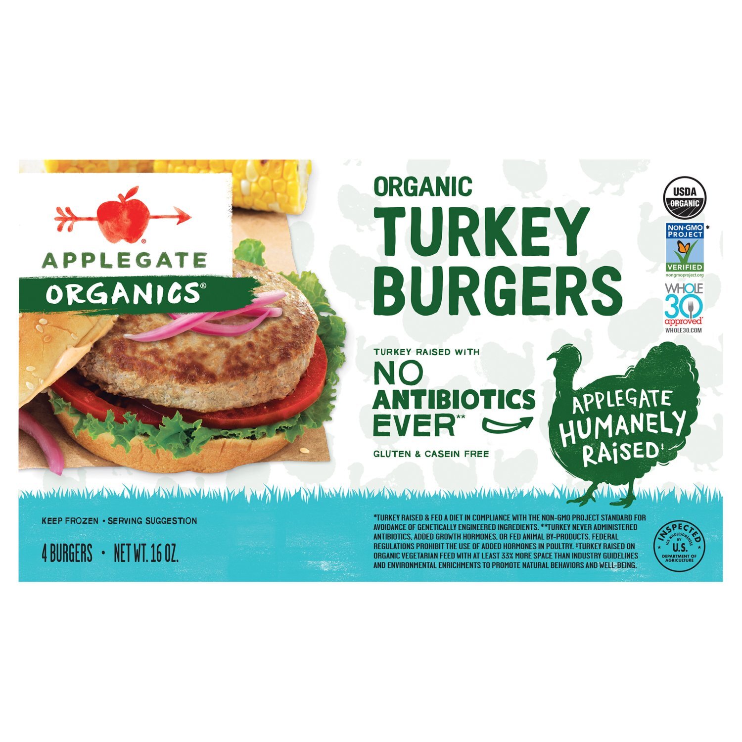 Applegate Organics Organic Turkey Burgers, 4 count, 16 oz Image 1 of 8