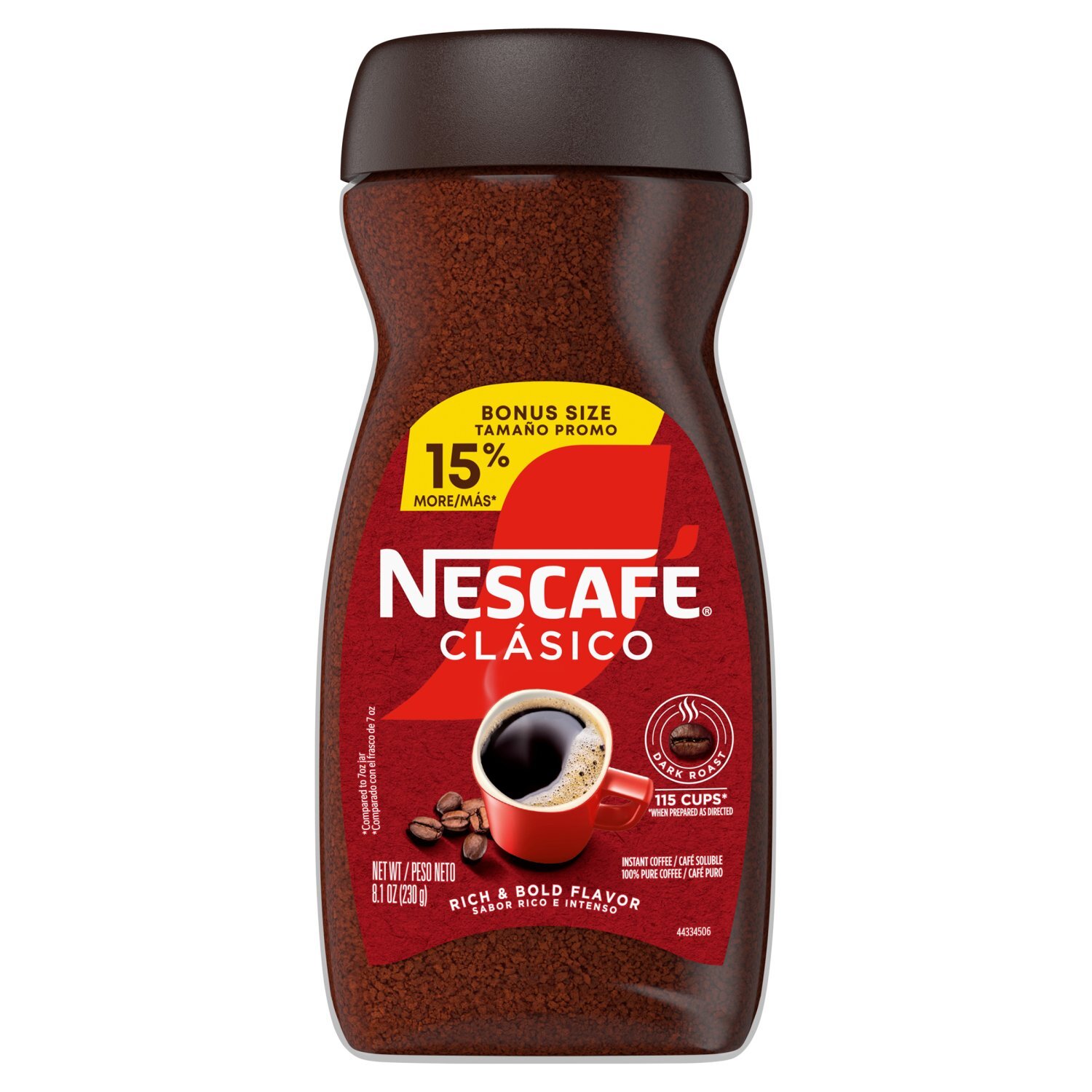 Nescafé Clásico Dark Roast Rich & Bold Flavor Instant 100% Pure Coffee Bonus Size, 8.1 oz Image 1 of 7