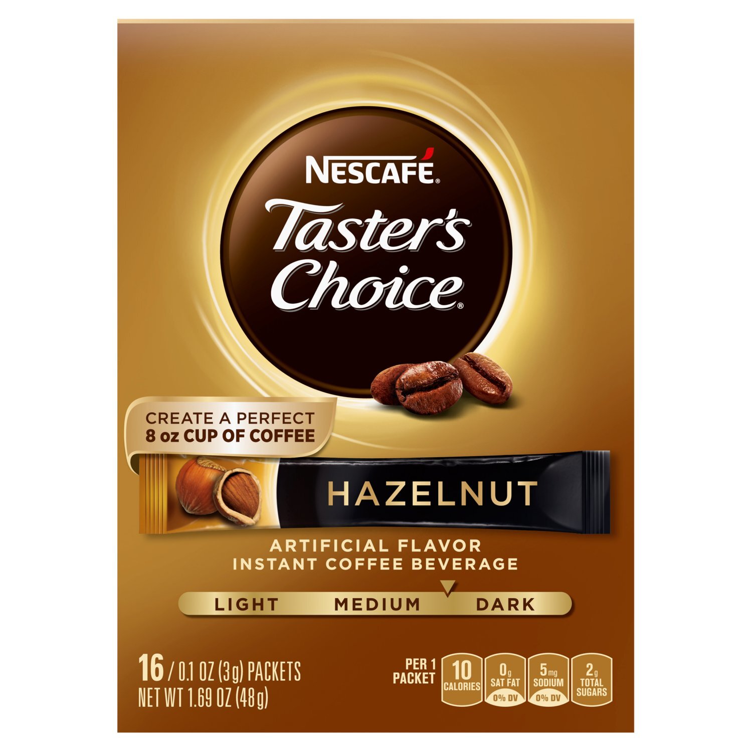 Nescafe Taster's Choice Hazelnut Instant Coffee Beverage, 16 count, 0.1 oz Image 1 of 10