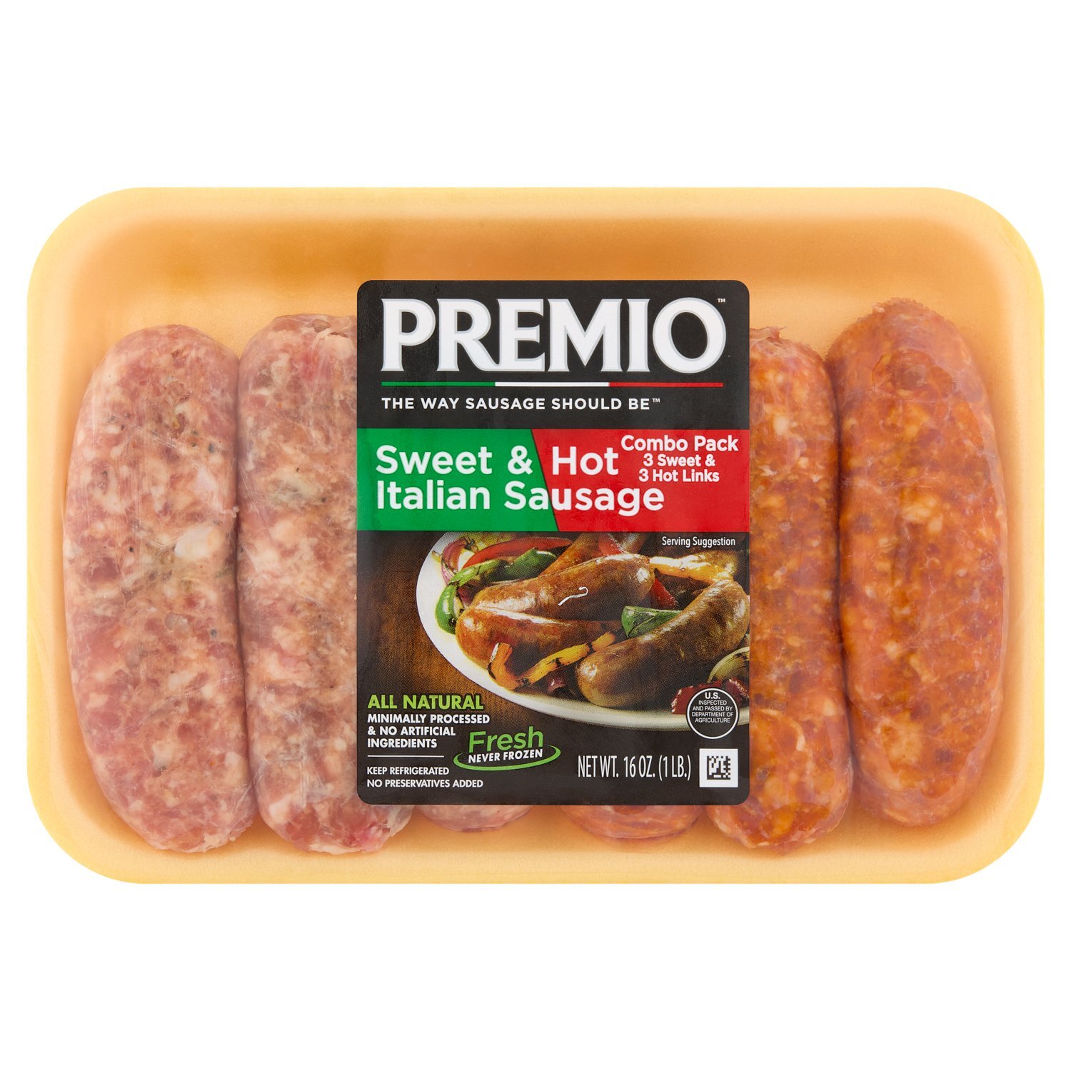 Premio Sweet & Hot Italian Sausage Combo Pack, 6 count, 16 oz Image 1 of 5