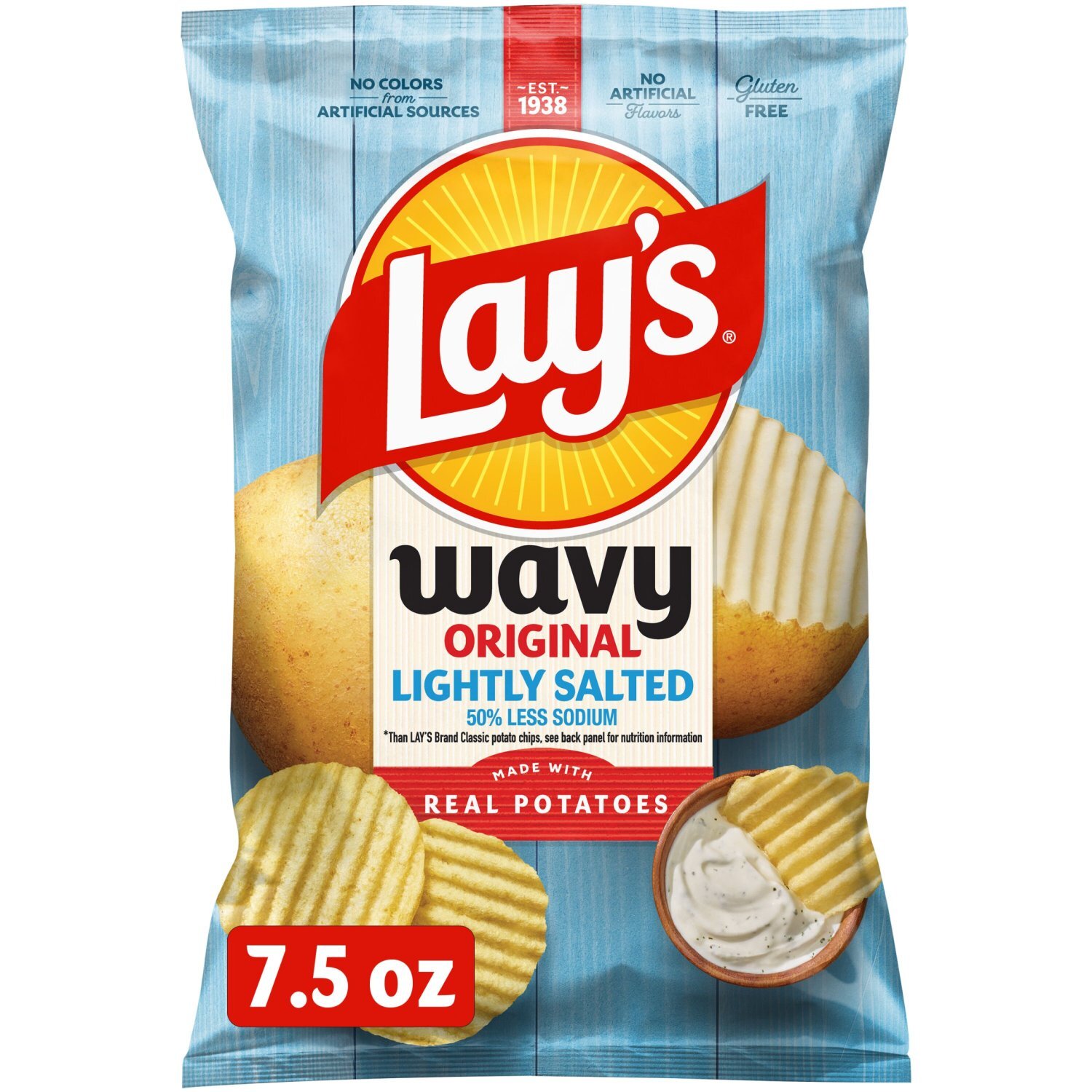 Lay's Wavy Lightly Salted Potato Chips Original 7 1/2 Oz Image 1 of 5